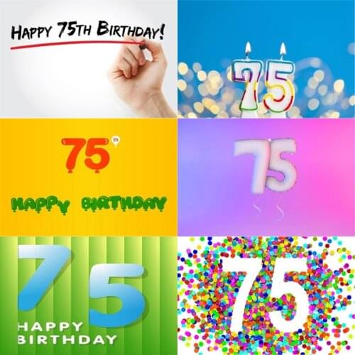 Photo Studio Props Vinyl Photography Backdrop Seventy-Five Year Old Birthday Balloon Ribbons Cake 75St Birthday Party Decoration