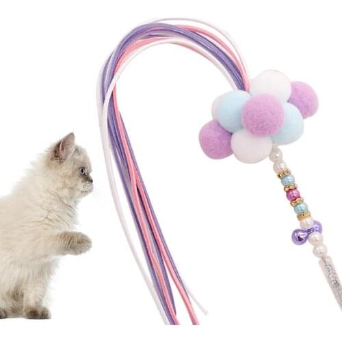 Cat Teaser Wand Tassel Kitten Teaser Stick Beaded Kitten Wand With Bell Plush Cat Toy Pet Scraching Toy Cat Interactive Toy