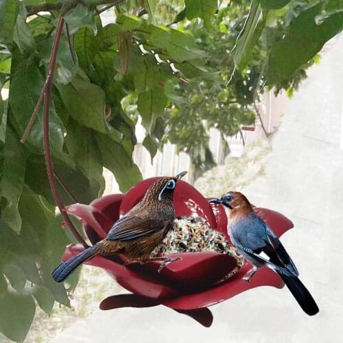 Bird Feeder Lotus Shaped Feeding Apparatus Decorative Pendants Metal Artware for Garden Courtyard