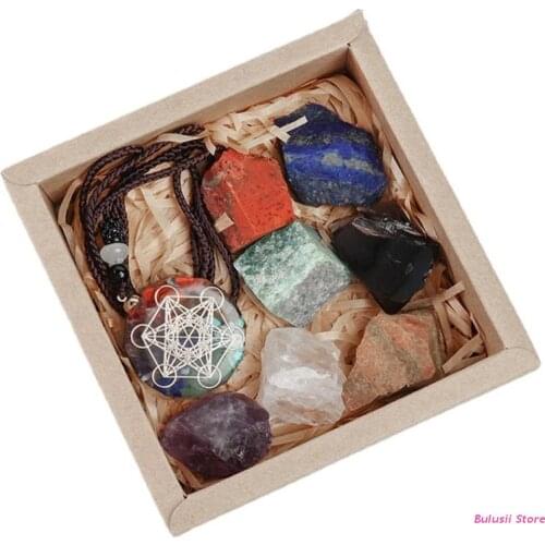 Mineral Rock Variety Irregular Raw Stone 7pcs Healing Crystal Mini Energy Meteorite Gemstone Collection with Box AXYD
