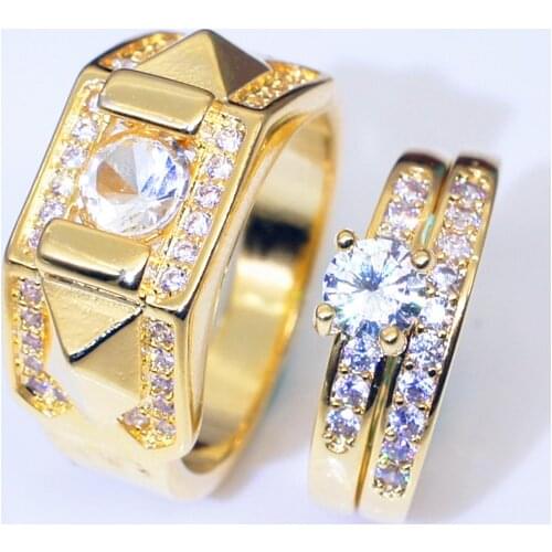 Fashion Couple Rings Inlay AAA Cubic Zircon Luxury Gold Jewelry For Women Men Wedding Engagement Valentines Day Gifts Ring Set