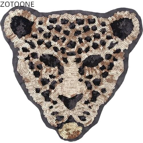 Cartoon Sequins Leopard Patch Big Size Iron on Embroidery Animal Clothing Sticker for Jackets DIY Clothing Accessorie Badge E
