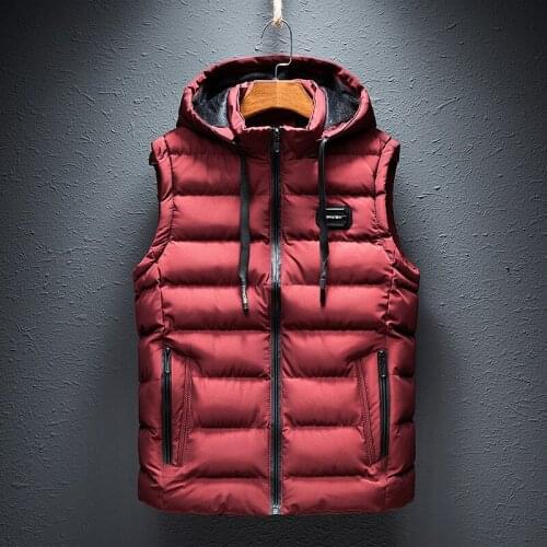 Men Sleeveless Hooded Jacket Coat Winter Vest Cotton-Padded Fleece Vintage Fashion Outwear Thick Warm Casual Zipper Waistcoat