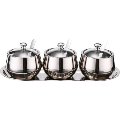 304 stainless steel seasoning pot set household kitchen visual condiments salt sugar pepper powder high-end seasoning box