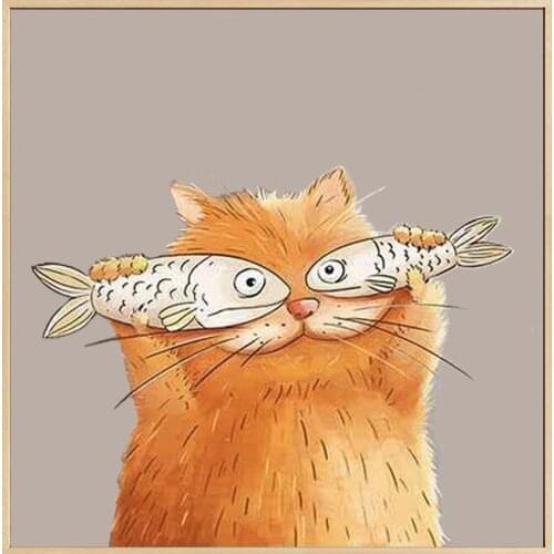 Needlework DIY Cartoon Printed Canvas Cross Stitch Sets For Embroidery Animals Cat 11CT Full Embroidery Fish Home Decoration New