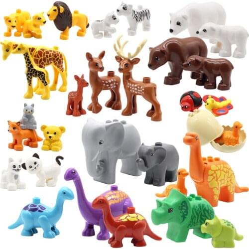 Zoo Animals Series Set Big Size Building Blocks Assemble Accessories Cute Birds Beasts Elephant Tiger Bricks Education Toys Kids