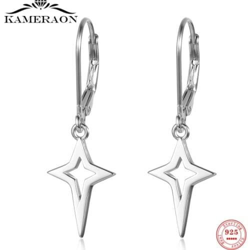 Real 100% 925 Sterling Silver Star Hollow Simple Earrings for Women Exquisite Fashion Temperament Ear Jewelry Gift