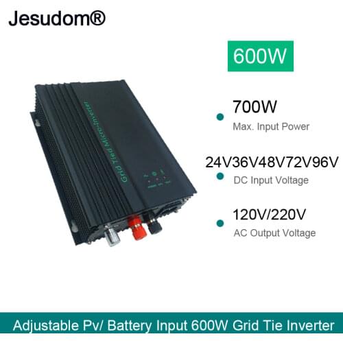 New!! Adjustable AC Output Power 600W MPPT Solar Mini Grid Tie Inverter Battery Discharge Power DC 24V 36V 48V 72V to AC110V220V