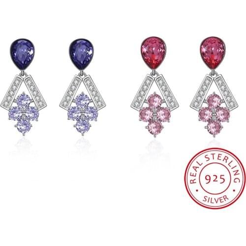 NEW 925 Sterling Silver Fine Jewelry Grape shaped Tassel Drop Earrings Crystal Ladies Fashion Earrings