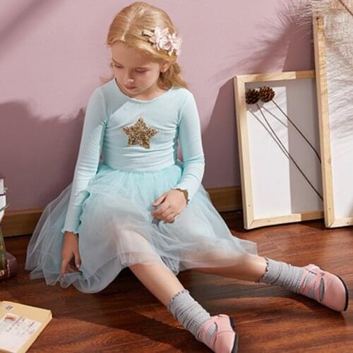 3-8Y Princess Girls Dress Long Sleeves Dresses Stars Print Baby Vestidos Children Birthday Clothing Tutu Dress Casual Wear