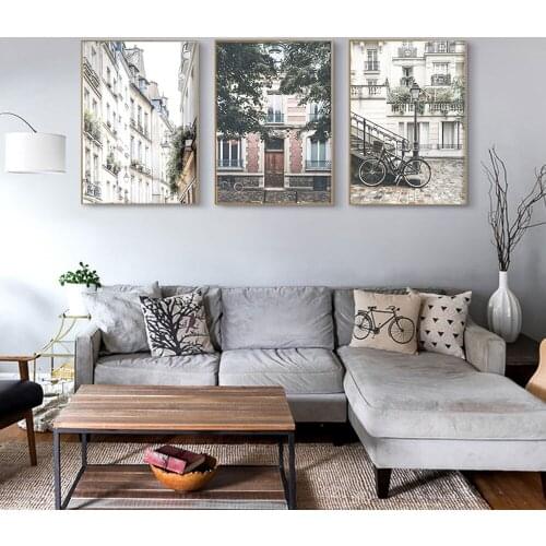 Paris Poster Architecture Canvas Painting Bicycle Wall Art Print Retro Modern Picture For Living Room On The Wall Home Decor