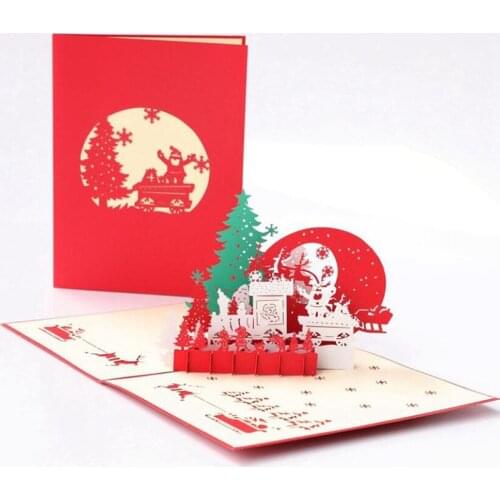 3pcs/set or 6pcs/set Merry Christmas Festiival Invitation Greeting Card Postcard Red Color 3D Christmas New Year Blessing Paper