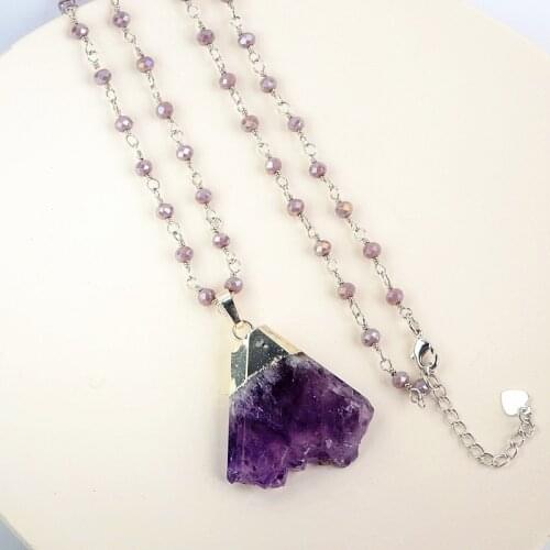 Luxury Women Pendant Necklace Natural Amethysts Pendant Necklace Bohemian Healing Crystal Knotted Ethnic Necklace Wholesale
