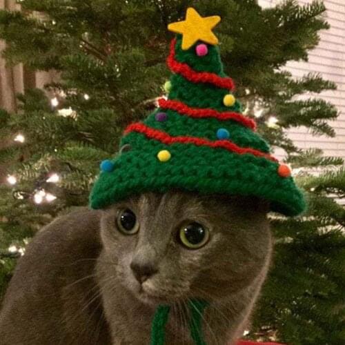 Pet Christmas Hat Cat Costume Hat Kitten Christmas Tree Knitted Hat Bonnet for Puppies