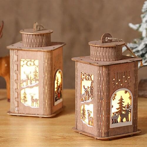 Christmas Luminous Cabin Christmas Wooden House Glittery LED Light Home Decoration Fairy Night Lamp Pendant Prop Led Candle Gift