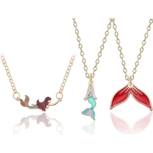 Diy Cartoon Mermaid Pendant Necklace Enamel Colorful Fish tail Necklaces Pendant Gold Animal Jewelry For Women Christmas Gifts
