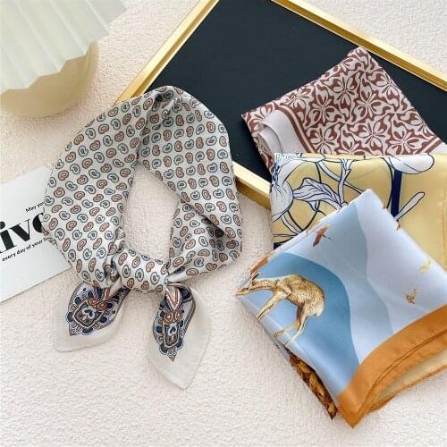 Fashion Ladies Square Scarf Hair Tie Band Party Women flower Elegant Small Vintage Skinny Retro Head Neck Silk Satin Scarf 53cm