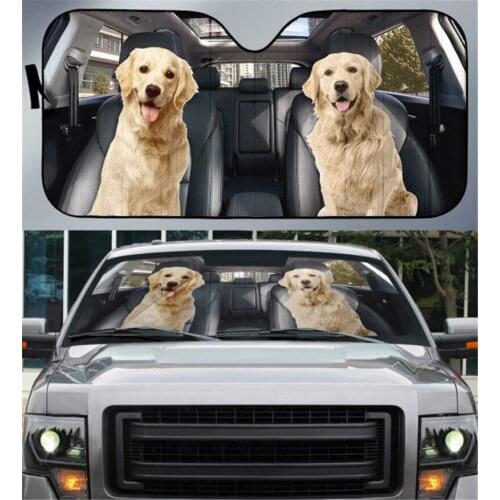 INSTANTARTS Cute Animal Golden Retriever Design Car Sun Shade Windshield UV and Heat Windshield Sun Shade for Car Gloss Sunshade