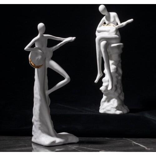 Modern Ceramic Musical Instrument Character Sculpture Home Livingroom Desktop Figurines Decoration Store Hotel Ornaments Crafts