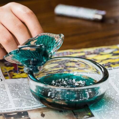 Butterfly Glass Ashtray Home/Living Room/Bedroom/Courtyard/Office Ash Tray Handmade Art Glass Decoration Tabletop Accessories