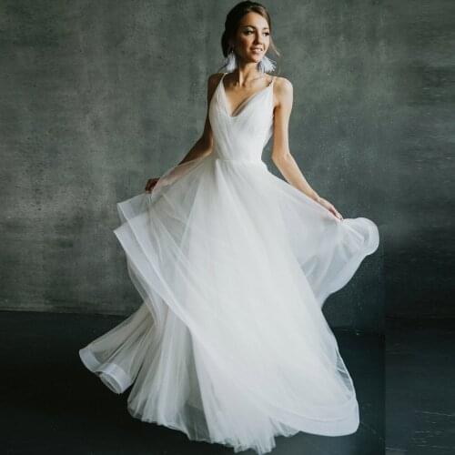 Simple V-neck Backless Wedding Dress Boho Bride Dress Vestido de Novia Soft Tulle A-line Bridal Gown Customized