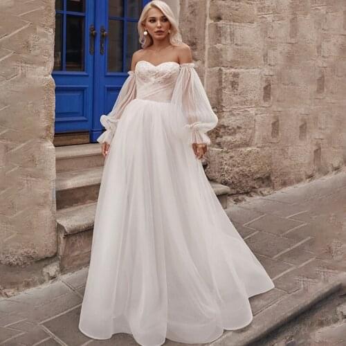 Wedding Dress With Detachabl Sleeves 2021 New Sweetheart Simple Tulle A Line Bridal Gown Beach Princess BVestido De Noiva