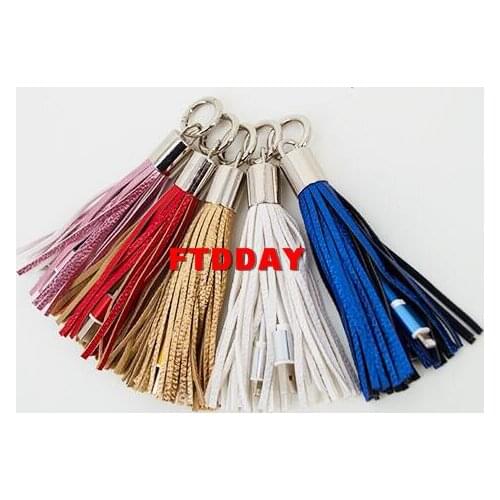 Wedding Gift Mini USB Cable Leather Tassel Keychain fast charger Metal keyring Data Cable charging adapter for Android iPhone