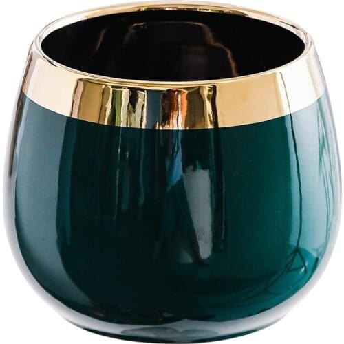 Light luxury texture Nordic Phnom Penh emerald ceramic flowerpot creative personality with tray vase green plant flowers
