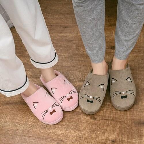 Womens Slippers Cute Cat Shape Home Floor Shoes Mens Couples Warm Cartoon Cat Non-slip Floor Home Slippers Indoor Shoes
