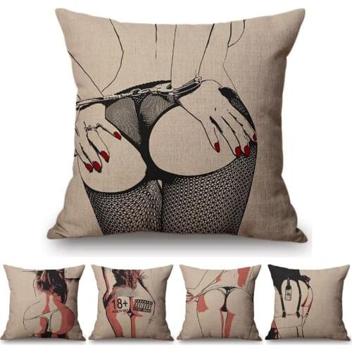 Vintage Sexy Lady Girl Star Ass Pinup Print Canvas Car Decorative Throw Pillowcase Pillow Case Cushion Cover Sofa Home Decor