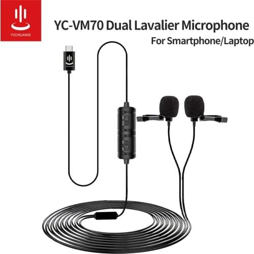 YICHAUNG VM70 Dual Lavalier Microphone Type-C plug mini Lavalier Lape Mic for Smartphone/Laptop