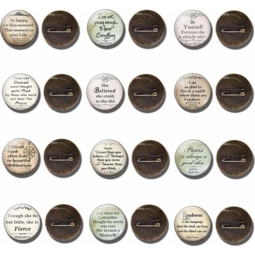 Famous Inspirational Quote Mark Twain Oscar Wilde Shakespeare Funny Brooch Glass Cabochon Copper Brooch Women Men Accessories
