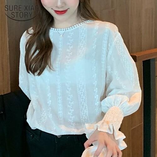 New blusas mujer de moda 2019 white lace chiffon blouse shirt long sleeve womens tops and blouses women shirt clothes 6777 50