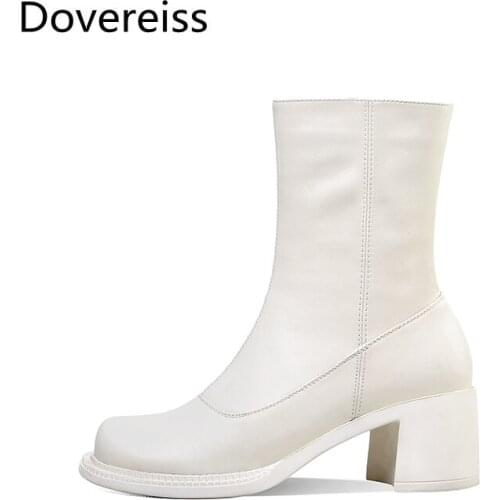 Dovereiss Fashion Womens Shoes winter Sexy Pure color white new Round toe zipper concise sexy ankle boots 34-39