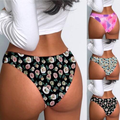 Women Sexy Flower print Panties Lingerie Temptation Low-waist Underwear Briefs Seamless Solid Female ropa interior femenina