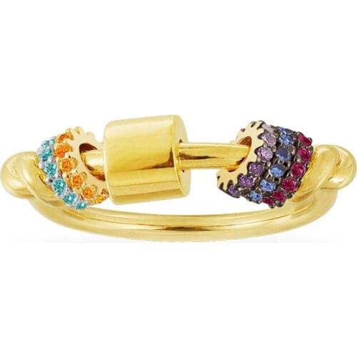 SLJELY Fashion S925 Sterling Silver Yellow Gold Color Multicolor Sliding Circles zirconia Finger Ring Women Luxury Brand Jewelry