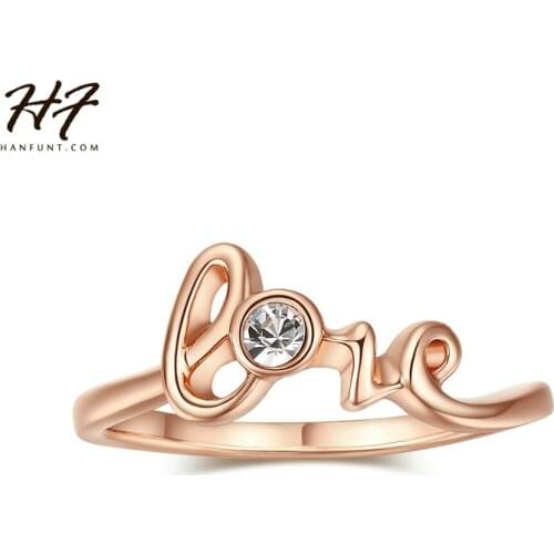 Top Quality Concise Crystal LOVE Ring for Women Rose White Gold Color Austrian Crystals Full Sizes Valentines Day Gift R194