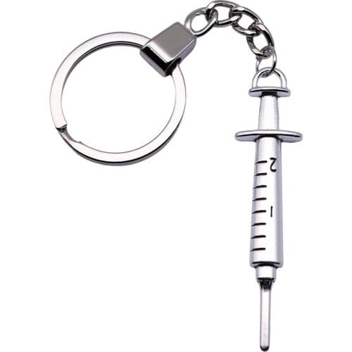 1 Piece Jewelry Car Key Chain Party Gift Keychains 15x62mm Syringe Charms Key Rings