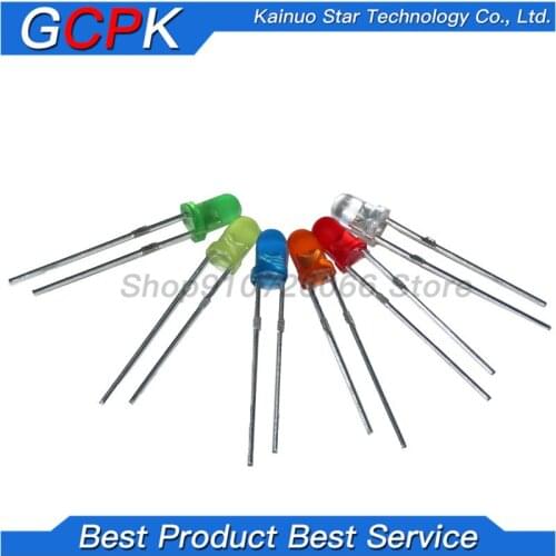 100pcs 3mm LED Diode 3mm round head fog red/yellow/white/green/blue led kit