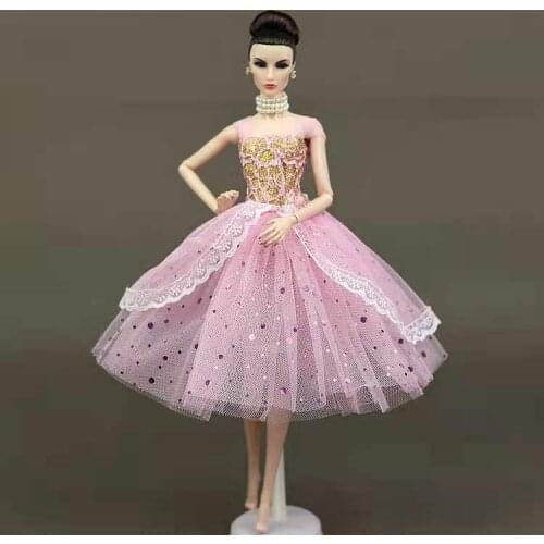 11.5" Fashion Pink Lace Doll Dress for Barbie Clothes 1/6 BJD Dollhouse Accessories Princess Party Gown Kids DIY Toys Girl Gifts