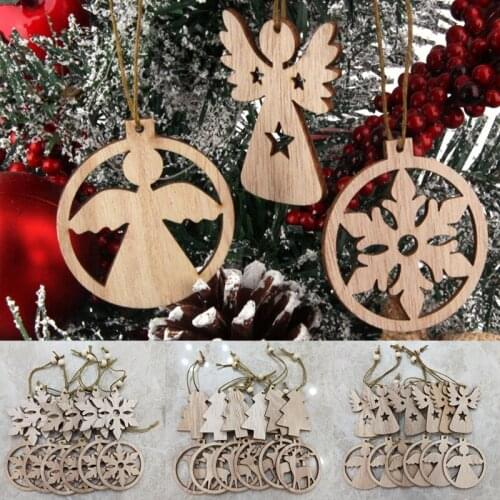12PCS/set christmas 2021 Home Tree Ornaments Hanging Gifts Hollow Christmas Wooden Pendants Ornaments Christmas Party Decoration