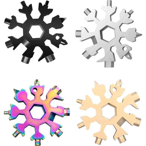 18 in 1 Snowflake Spanner Keyring Hex Multifunction Outdoor Hike Wrench Key Ring Pocket Multipurpose Camp Survive Hand Tools