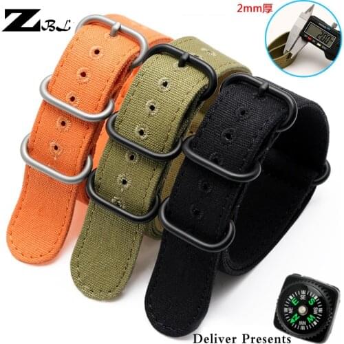 20mm 22mm 24mm 26mm Zulu Nylon Watch Band NATO nylon canvas watch strap with five-ring black buckle steel thic Mens accessories