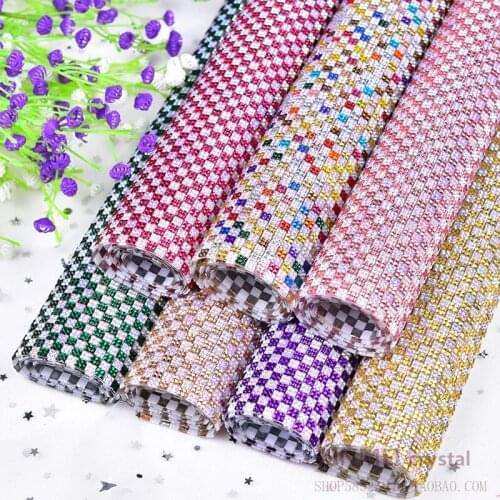 24*40cmColor square crystal transparent stone silver heat repair rhinestone mesh trim aluminum base paste sewing net drill