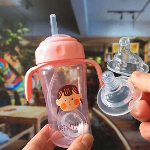 330ml 3 In 1 Feed Bottles Anti Flatulence Silicone Straw Bottle Anti Colic Baby Bottle Kids Sippy Cup Baby Bottles and Pacifiers