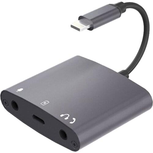8Pin To Aux Headphone Jack USB Audio Interface Adapter For Broadcasting Sync Charging Compatible iOS 9 To 12 iPhone iPad Mini