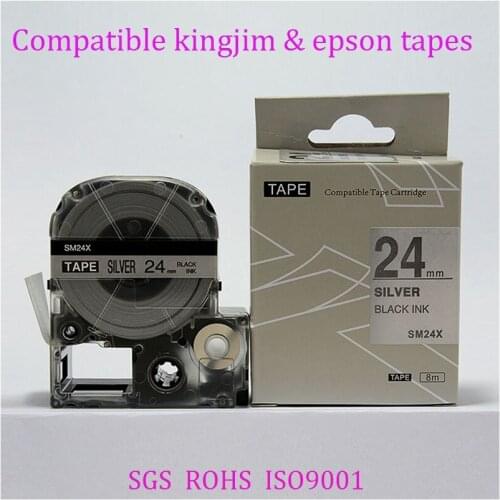 Free shipping 3 pcs/lot compatible KINGJIM/ black on matte silver SM24XC 24mm*8M Label Tape Cartridge