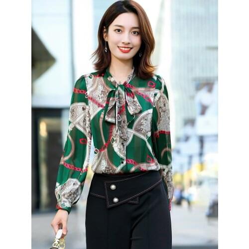 High Quality Fabric Ladies Office Fashion Floral Blouses Shirts Spring Summer Long Sleeve OL Styles Blouse for Women Work Wear