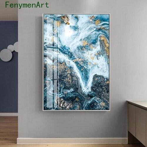 Decorative Painting Gold Blue Marble Art Wall Posters And Prints Abstract Pictures For Living Room Bedroom Home Decoration