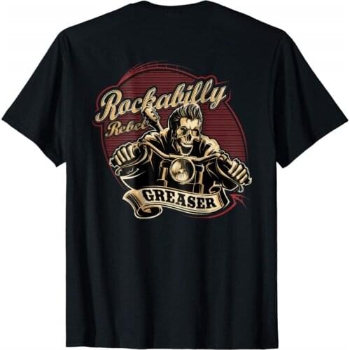 Back Print Biker T-Shirts - Rockabilly Rebel Greaser Gift New Fashion Graphic Letter Casual Cotton Short Sleeve Black T Shirts
